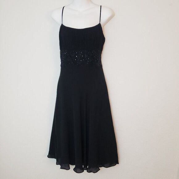 Ann Taylor Vintage Dress 6 Black Silk Beaded Elegant Formal Dark Fairy Whimsy - Picture 1 of 12